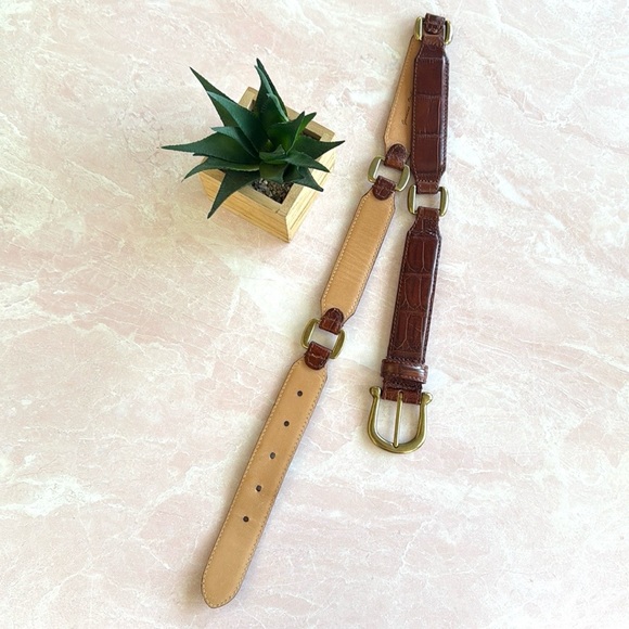 Vintage Fossil Genuine Leather Brown Croco Bridle Link Belt Sz S - Picture 7 of 13